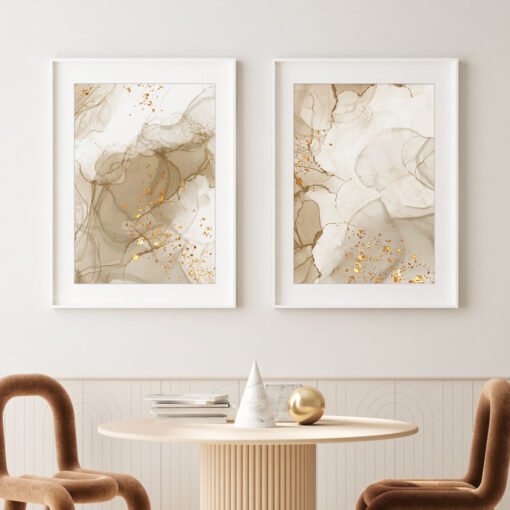 Modern Chic Abstract Beige Golden Wall Art Pictures For Bedroom Luxury Living Room Decor