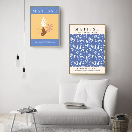 Abstract Vintage Art Expo Posters Wall Art Blue White Pictures For Modern Living Room Wall Decor