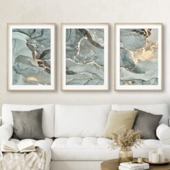 Abstract Beige Green Golden Liquid Marble Print Wall Art Pictures For Bedroom Living Room Decor