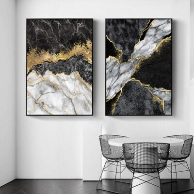 Abstract Black Golden Marble Print Wall Art Fashion Pictures For Modern Luxury Living Room Decor