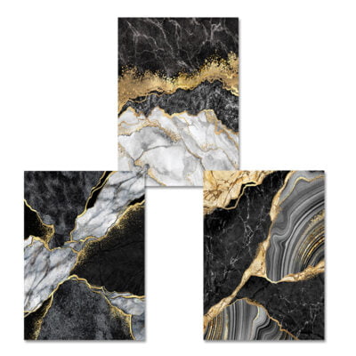 Abstract Black Golden Marble Print Wall Art Fashion Pictures For Modern Luxury Living Room Decor