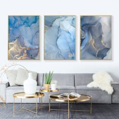 Abstract Blue Golden Liquid Marble Print Wall Art Pictures For Living Room Bedroom Art Decor