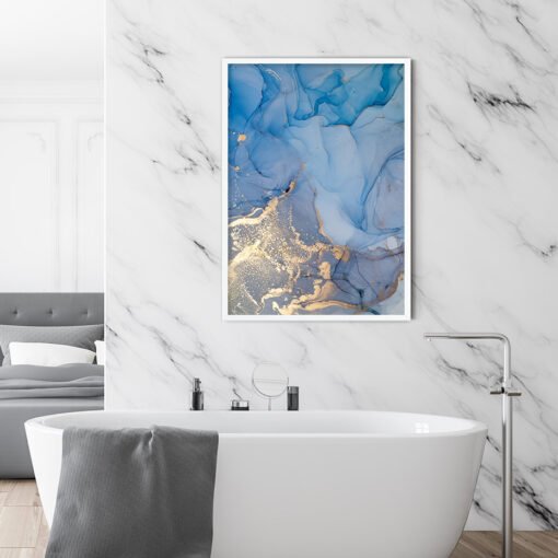 Abstract Blue Golden Liquid Marble Print Wall Art Pictures For Living Room Bedroom Art Decor