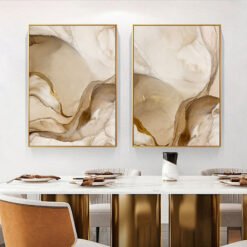Abstract Golden Beige Marble Print Wall Art Pictures For Luxury Living Room Bedroom Art Decor