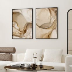 Abstract Golden Beige Marble Print Wall Art Pictures For Luxury Living Room Bedroom Art Decor