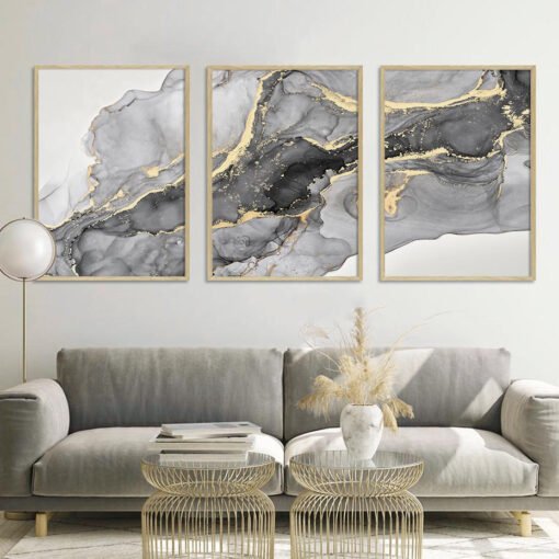 Abstract Liquid Marble Print Wall Art Modern Neutral Color Pictures For Living Room Wall Decor