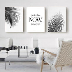 Abstract Minimalist Palm Leaves Wall Art Inspirational Lifestyle Black & White Pictures For Living Room