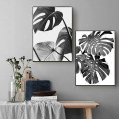 Abstract Minimalist Palm Leaves Wall Art Inspirational Lifestyle Black & White Pictures For Living Room