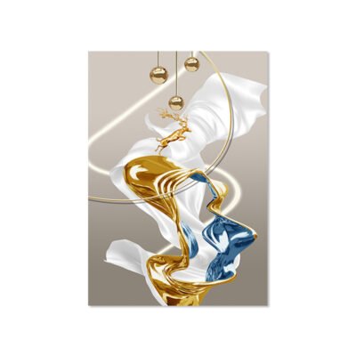 Auspicious Abstract Golden Dear Landscape Wall Art Pictures For Modern Luxury Living Room