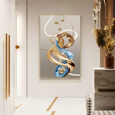 Auspicious Abstract Golden Dear Landscape Wall Art Pictures For Modern Luxury Living Room