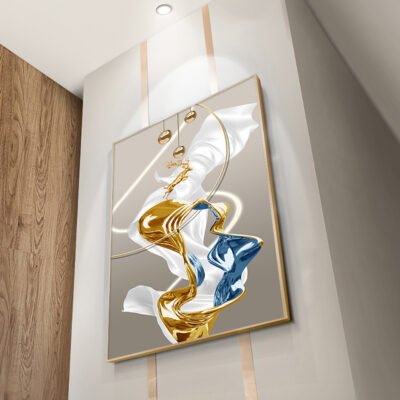 Auspicious Abstract Golden Dear Landscape Wall Art Pictures For Modern Luxury Living Room