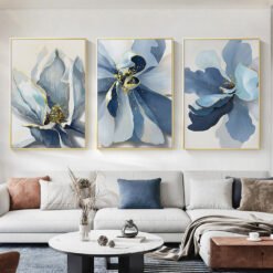 Big Blue Abstract Floral Wall Art Fine Art Canvas Prints Pictures For Modern Apartment Living Room