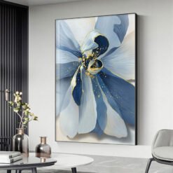 Big Blue Abstract Floral Wall Art Fine Art Canvas Prints Pictures For Modern Apartment Living Room