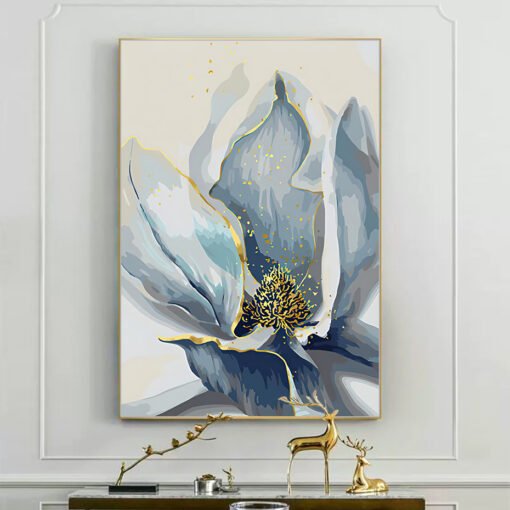 Big Blue Abstract Floral Wall Art Fine Art Canvas Prints Pictures For Modern Apartment Living Room