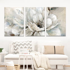 Big White Beige Floral Wall Art Abstract Botanical Pictures For Modern Apartment Living Room