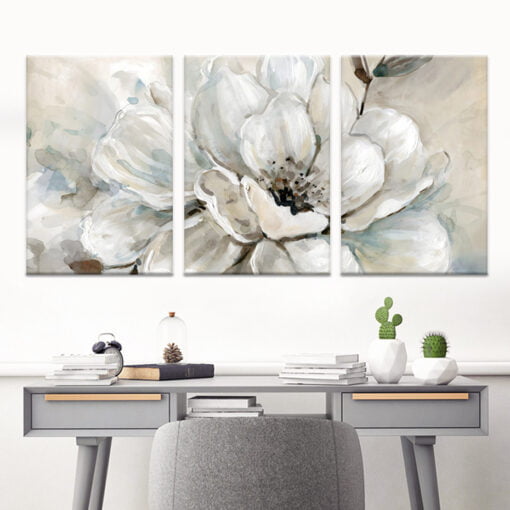 Big White Beige Floral Wall Art Abstract Botanical Pictures For Modern Apartment Living Room