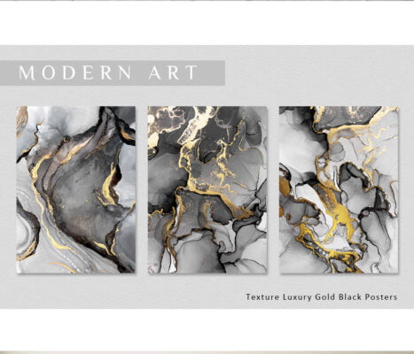 Black Golden Marble Abstract Wall Art Pictures For Luxury Living Room Studio Salon Art Decor