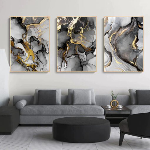 Black Golden Marble Abstract Wall Art Pictures For Luxury Living Room Studio Salon Art Decor