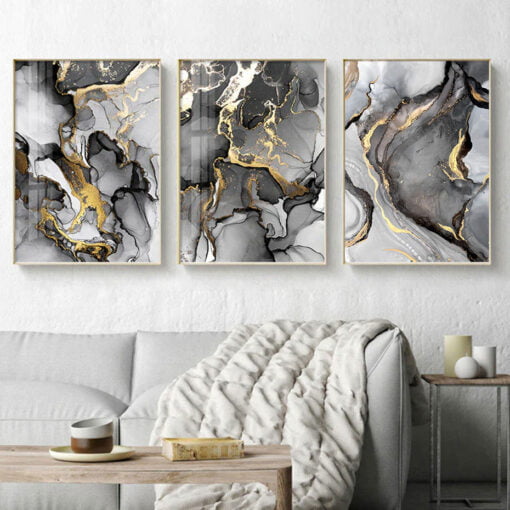 Black Golden Marble Abstract Wall Art Pictures For Luxury Living Room Studio Salon Art Decor