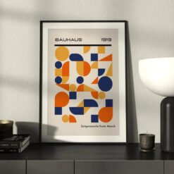 Black Orange Yellow Mid Century Bauhaus Retrospect Colorful Abstract Wall Art Pictures For Living Room