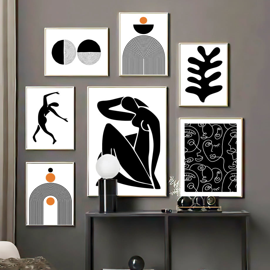 Black White Minimalist Abstract Gallery Wall Art Pictures For Modern Apartment Living Room Decor