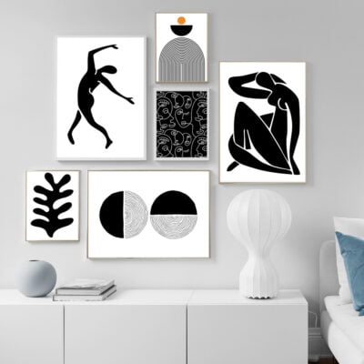 Black White Minimalist Abstract Gallery Wall Art Pictures For Modern Apartment Living Room Decor