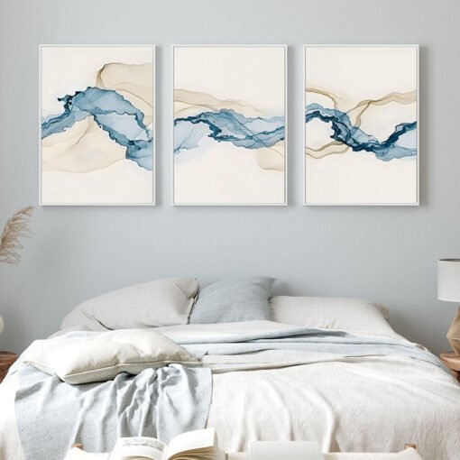 Blue Water Vapor Minimalist Abstract Watercolor Wall Art Fine Art Canvas Prints For Modern Home Decor