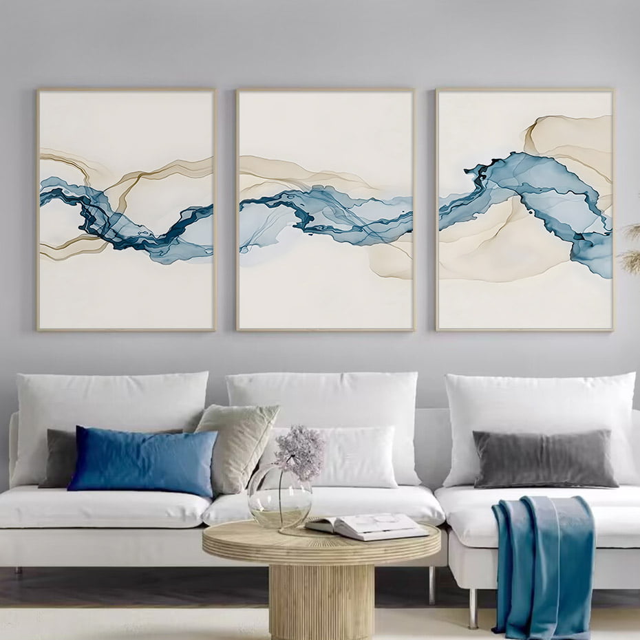Blue Water Vapor Minimalist Abstract Watercolor Wall Art Fine Art Canvas Prints For Modern Home Decor