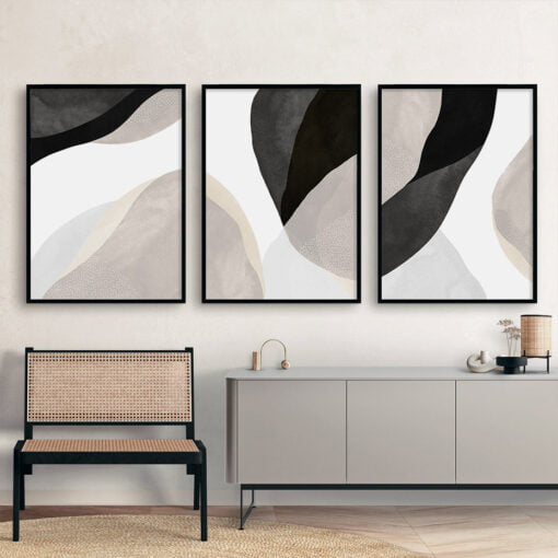 Bold Black Beige Gray Abstract Wall Art Fine Art Canvas Prints For Contemporary Interior Decor