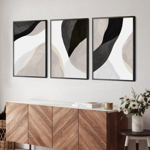 Bold Black Beige Gray Abstract Wall Art Fine Art Canvas Prints For Contemporary Interior Decor