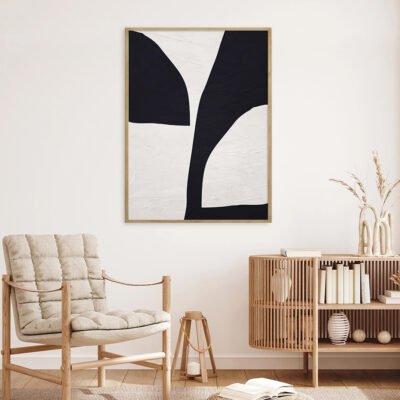 Bold Black Beige Modern Abstract Minimalist Wall Art Pictures For Modern Loft Living Room