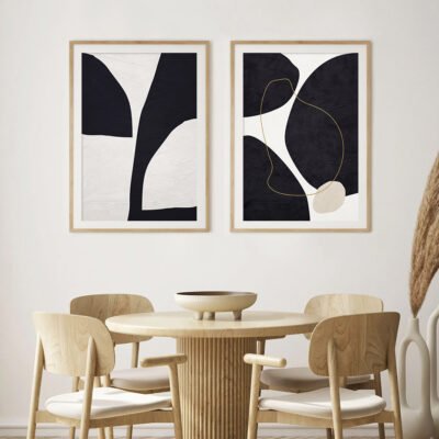 Bold Black Beige Modern Abstract Minimalist Wall Art Pictures For Modern Loft Living Room