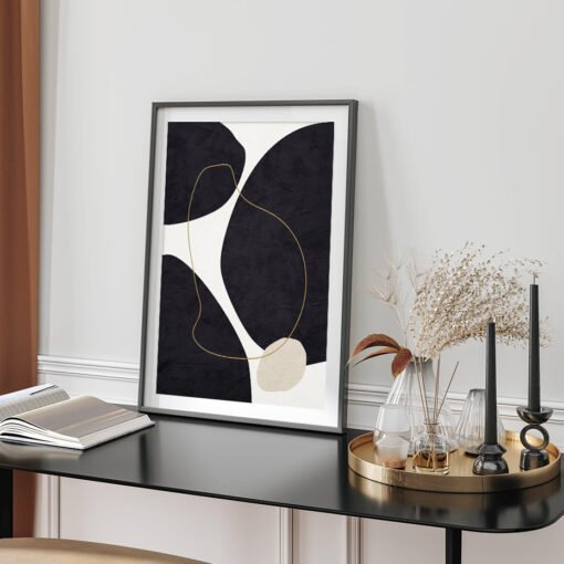 Bold Black Beige Modern Abstract Minimalist Wall Art Pictures For Modern Loft Living Room