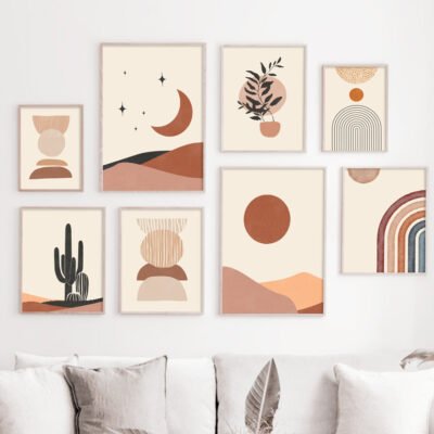 Cactus Terracotta Abstract Bohemian Minimalist Gallery Wall Art Pictures For Modern Living Room Decor