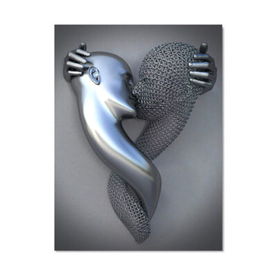 Cyborg Lovers Modern Metallic 3d Design Figure Art Fine Art Canvas Prints For Urban Loft Decor