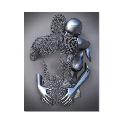 Cyborg Lovers Modern Metallic 3d Design Figure Art Fine Art Canvas Prints For Urban Loft Decor