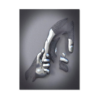 Cyborg Lovers Modern Metallic 3d Design Figure Art Fine Art Canvas Prints For Urban Loft Decor