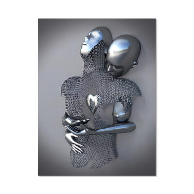 Cyborg Lovers Modern Metallic 3d Design Figure Art Fine Art Canvas Prints For Urban Loft Decor