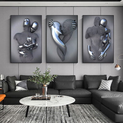 Cyborg Lovers Modern Metallic 3d Design Figure Art Fine Art Canvas Prints For Urban Loft Decor