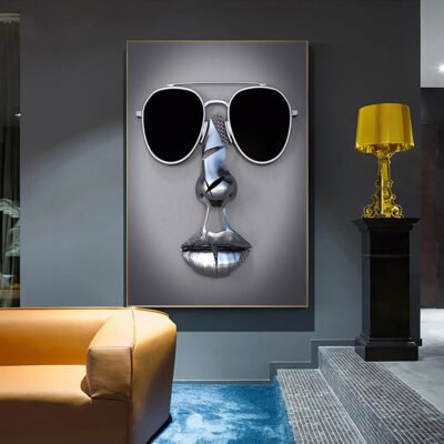 Cyborg Lovers Modern Metallic 3d Design Figure Art Fine Art Canvas Prints For Urban Loft Decor