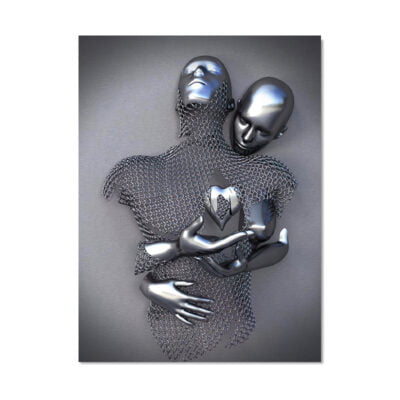 Cyborg Lovers Modern Metallic 3d Design Figure Art Fine Art Canvas Prints For Urban Loft Decor