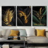 Exotic Tropical Green Black Golden Leaves Wall Art Abstract Botanical Pictures For Living Room
