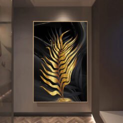 Exotic Tropical Green Black Golden Leaves Wall Art Abstract Botanical Pictures For Living Room