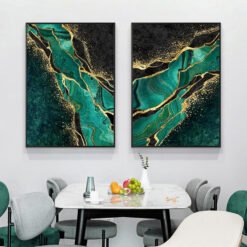 Jade Green Golden Agate Marble Print Wall Art Pictures For Luxury Living Room Home Office Decor