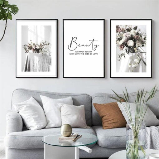 Minimalist White Peony Floral Wall Art Fine Art Canvas Prints Lifestyle Pictures For Living Room