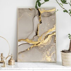 Modern Abstract Beige Golden Liquid Marble Print Wall Art Chic Pictures For Living Room Decor