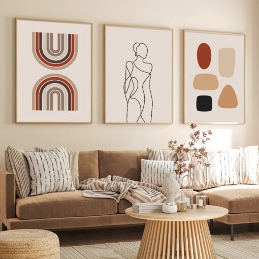 Modern Abstract Beige Terracotta Neutral Color Figure Art Gallery Wall Art Pictures For Living Room