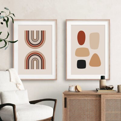 Modern Abstract Beige Terracotta Neutral Color Figure Art Gallery Wall Art Pictures For Living Room