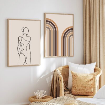 Modern Abstract Beige Terracotta Neutral Color Figure Art Gallery Wall Art Pictures For Living Room