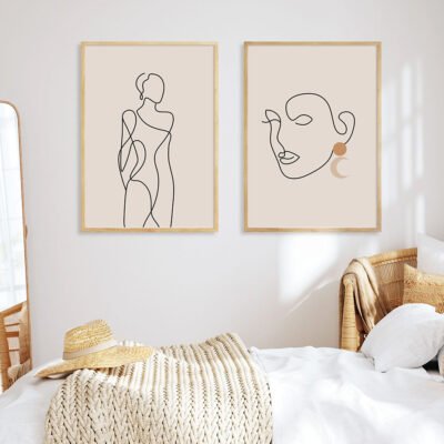 Modern Abstract Beige Terracotta Neutral Color Figure Art Gallery Wall Art Pictures For Living Room